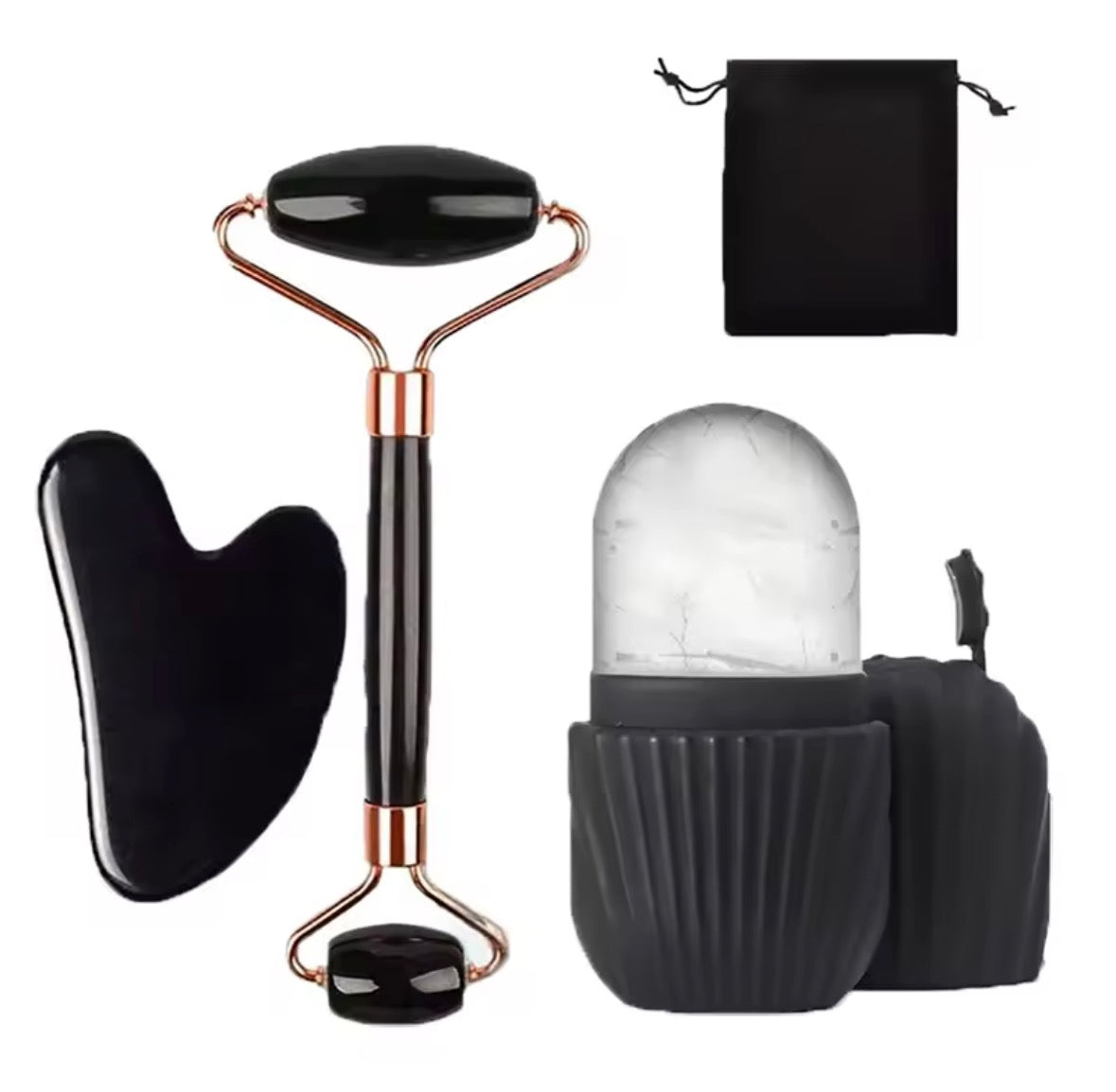 Lumé Ice Roller & Gua Sha Set in black - full product view