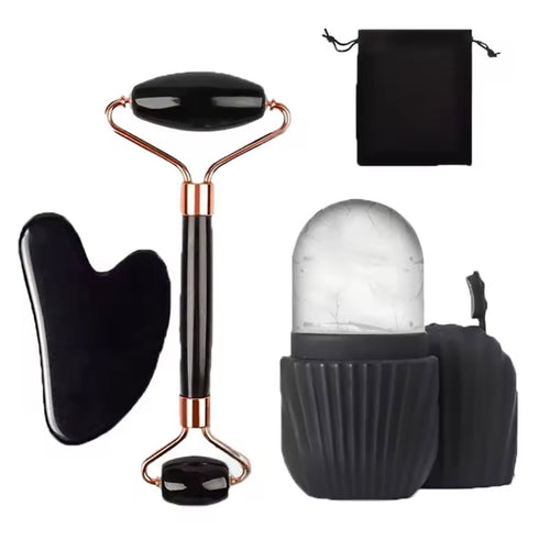 Lumé Ice Roller & Gua Sha Set in black - full product view