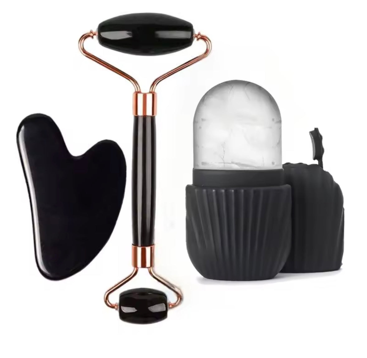 Lumé Ice Roller & Gua Sha Set in black - close-up product detail