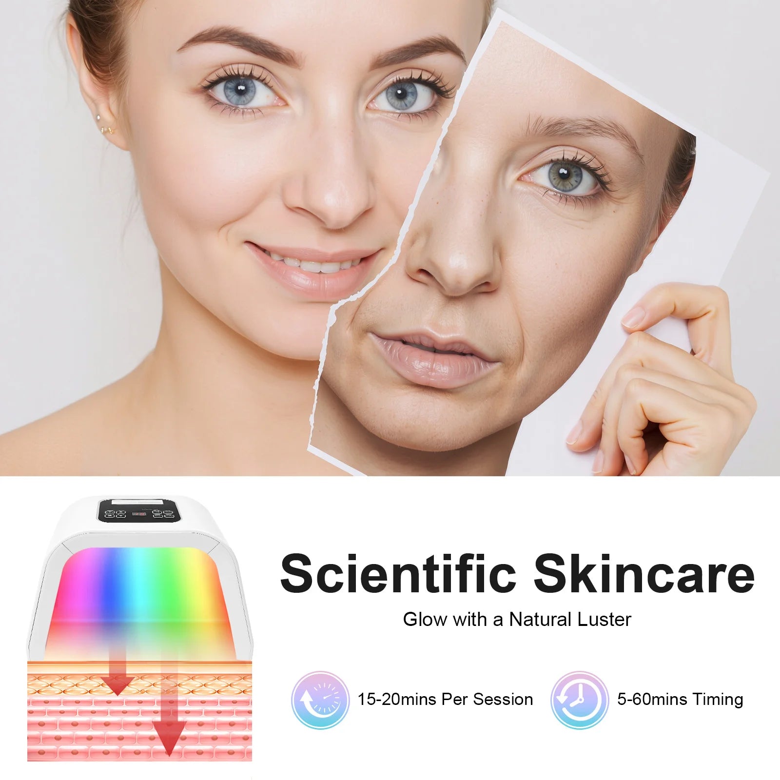 7 Colors PDT Photon Light Therapy LED Face Mask, 287 LEDs Skin Care Light Machine Facial Rejuvenation Salon Spa Beauty Equipment